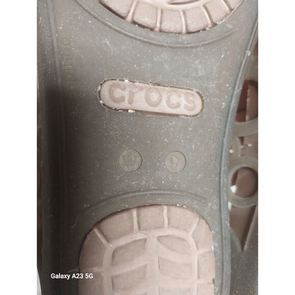 CROCS Adrina Women SZ 9 Laser Cut Bronze Peep Toe Slip On Jelly Ballet Flats - Picture 3 of 6